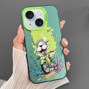 For iPhone 15 Dual-sided IMD Animal Graffiti TPU + PC Phone Case(Motorcycle Dog)