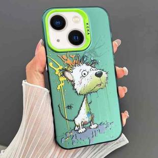 For iPhone 14 Plus Dual-sided IMD Animal Graffiti TPU + PC Phone Case(Melting White Green Dog)