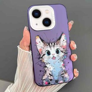 For iPhone 14 Dual-sided IMD Animal Graffiti TPU + PC Phone Case(Stunned Cat)