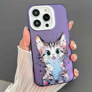 For iPhone 14 Pro Dual-sided IMD Animal Graffiti TPU + PC Phone Case(Stunned Cat)