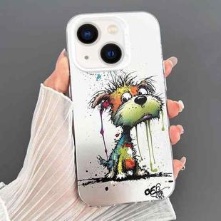 For iPhone 13 Dual-sided IMD Animal Graffiti TPU + PC Phone Case(Melting Green Orange Dog)