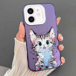 For iPhone 12 Dual-sided IMD Animal Graffiti TPU + PC Phone Case(Stunned Cat)