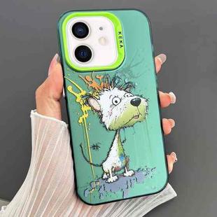 For iPhone 11 Dual-sided IMD Animal Graffiti TPU + PC Phone Case(Melting White Green Dog)