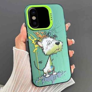 For iPhone X / XS Dual-sided IMD Animal Graffiti TPU + PC Phone Case(Melting White Green Dog)