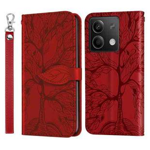 For Xiaomi Redmi Note 13 4G Life Tree Embossing Pattern Leather Phone Case(Red)