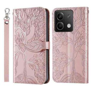 For Xiaomi Redmi Note 13 4G Life Tree Embossing Pattern Leather Phone Case(Rose Gold)