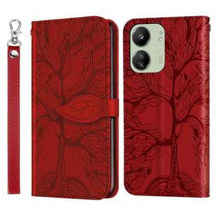 For Xiaomi Redmi 13C 4G / 5G Life Tree Embossing Pattern Leather Phone Case(Red)