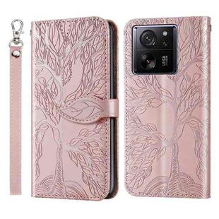 For Xiaomi 13T Life Tree Embossing Pattern Leather Phone Case(Rose Gold)