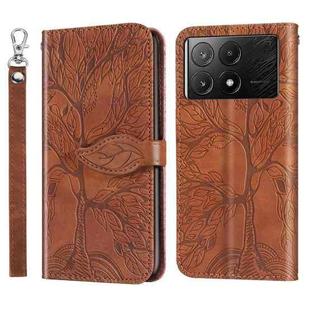 For Xiaomi Poco X6 Pro Life Tree Embossing Pattern Leather Phone Case(Brown)