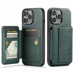 For iPhone 15 Pro Fierre Shann Oil Wax Cow Leather Card Holder Back Phone Case(Green)