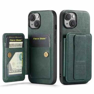 For iPhone 13 Fierre Shann Oil Wax Cow Leather Card Holder Back Phone Case(Green)
