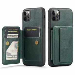 For iPhone 11 Pro Max Fierre Shann Oil Wax Cow Leather Card Holder Back Phone Case(Green)