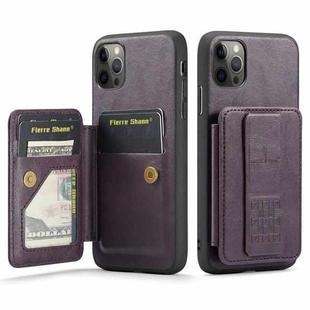 For iPhone 11 Pro Max Fierre Shann Oil Wax Cow Leather Card Holder Back Phone Case(Purple)