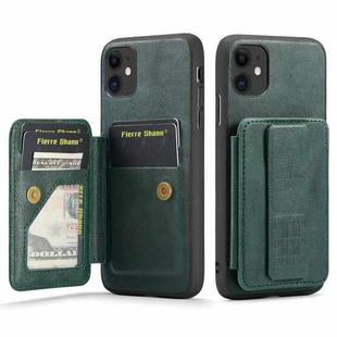 For iPhone 11 Fierre Shann Oil Wax Cow Leather Card Holder Back Phone Case(Green)