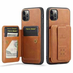 For iPhone 11 Pro Fierre Shann Oil Wax Cow Leather Card Holder Back Phone Case(Brown)