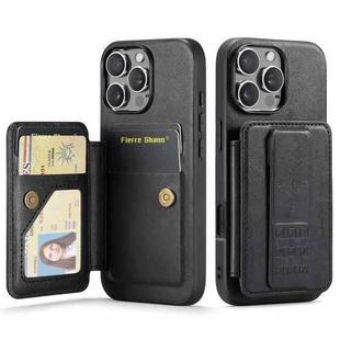 For iPhone 16 Pro Max Fierre Shann Oil Wax Cow Leather Card Holder Back Phone Case(Black)