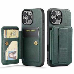 For iPhone 16 Pro Max Fierre Shann Oil Wax Cow Leather Card Holder Back Phone Case(Green)