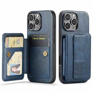 For iPhone 16 Pro Max Fierre Shann Oil Wax Cow Leather Card Holder Back Phone Case(Blue)