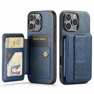 For iPhone 16 Pro Fierre Shann Oil Wax Cow Leather Card Holder Back Phone Case(Blue)