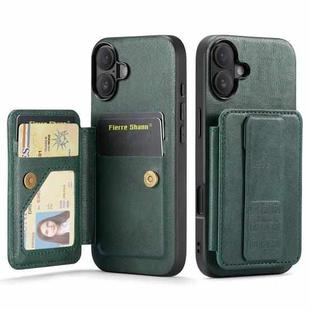 For iPhone 16 Plus Fierre Shann Oil Wax Cow Leather Card Holder Back Phone Case(Green)