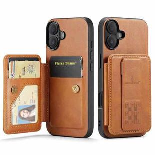 For iPhone 16 Plus Fierre Shann Oil Wax Cow Leather Card Holder Back Phone Case(Brown)