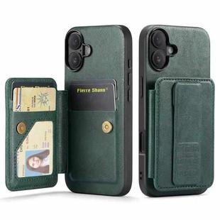 For iPhone 16 Fierre Shann Oil Wax Cow Leather Card Holder Back Phone Case(Green)