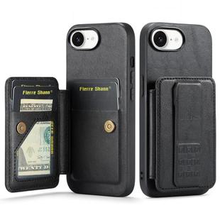 For iPhone 16e Fierre Shann Oil Wax Cow Leather Card Holder Back Phone Case(Black)