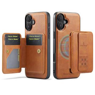 For iPhone 17 Fierre Shann Oil Wax Cow Leather Card Holder Back Phone Case(Brown)