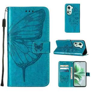 For OPPO Reno11 5G Global Embossed Butterfly Leather Phone Case(Blue)