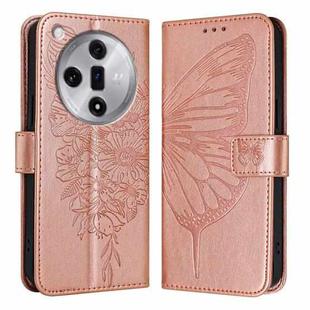 For OPPO Find X7 Embossed Butterfly Leather Phone Case(Rose Gold)