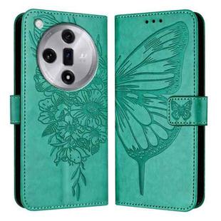 For OPPO Find X7 Embossed Butterfly Leather Phone Case(Green)