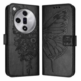 For OPPO Find X7 Embossed Butterfly Leather Phone Case(Black)