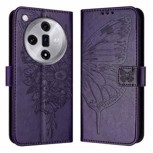 For OPPO Find X7 Embossed Butterfly Leather Phone Case(Dark Purple)