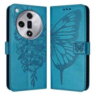 For OPPO Find X7 Embossed Butterfly Leather Phone Case(Blue)