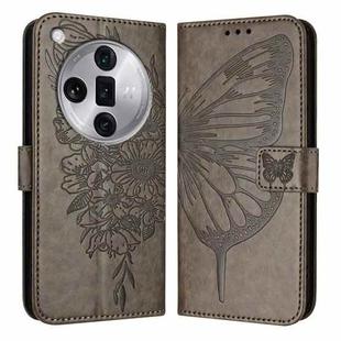 For OPPO Find X7 Ultra Embossed Butterfly Leather Phone Case(Grey)