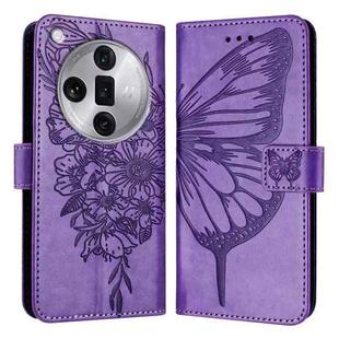 For OPPO Find X7 Ultra Embossed Butterfly Leather Phone Case(Light Purple)