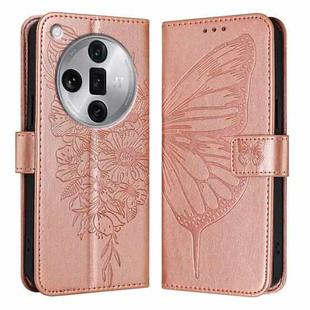 For OPPO Find X7 Ultra Embossed Butterfly Leather Phone Case(Rose Gold)