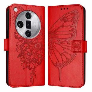 For OPPO Find X7 Ultra Embossed Butterfly Leather Phone Case(Red)