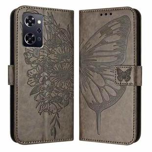 For OPPO Reno9 A JP Version Embossed Butterfly Leather Phone Case(Grey)