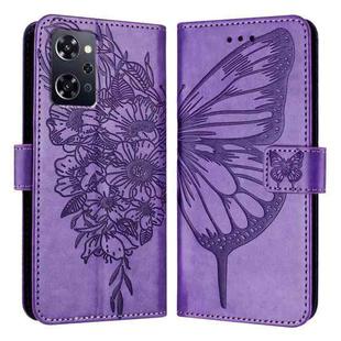 For OPPO Reno9 A JP Version Embossed Butterfly Leather Phone Case(Purple)