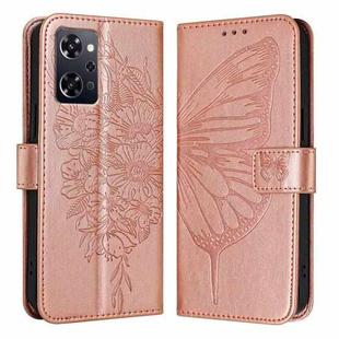 For OPPO Reno9 A JP Version Embossed Butterfly Leather Phone Case(Rose Gold)