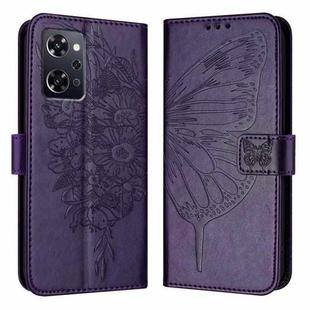 For OPPO Reno9 A JP Version Embossed Butterfly Leather Phone Case(Dark Purple)