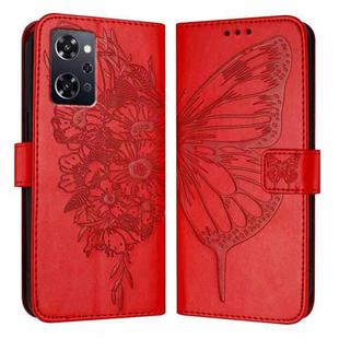 For OPPO Reno9 A JP Version Embossed Butterfly Leather Phone Case(Red)