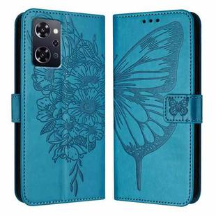 For OPPO Reno9 A JP Version Embossed Butterfly Leather Phone Case(Blue)