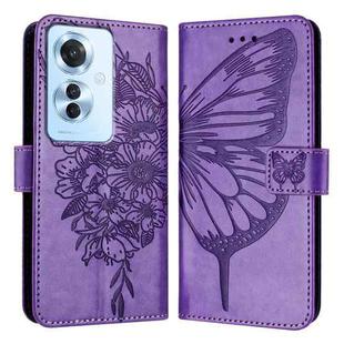 For OPPO F25 Pro 5G India Embossed Butterfly Leather Phone Case(Purple)