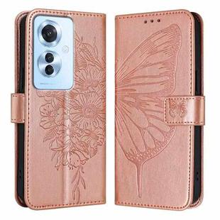For OPPO F25 Pro 5G India Embossed Butterfly Leather Phone Case(Rose Gold)