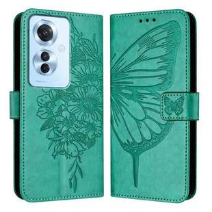 For OPPO F25 Pro 5G India Embossed Butterfly Leather Phone Case(Green)