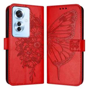 For OPPO F25 Pro 5G India Embossed Butterfly Leather Phone Case(Red)