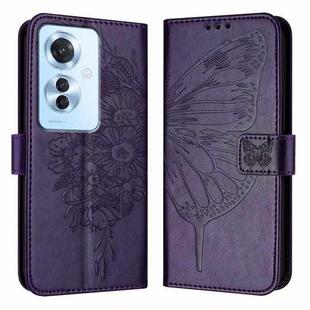 For OPPO Reno 11F 5G Global Embossed Butterfly Leather Phone Case(Dark Purple)