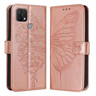 For OPPO A15 / A15s / A35 2021 Embossed Butterfly Leather Phone Case(Rose Gold)
